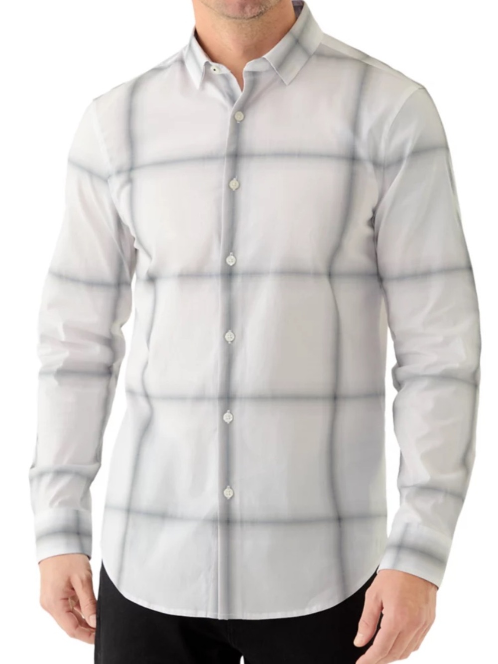 Perry Ellis Men's White Windowpane Button-Down Shirt